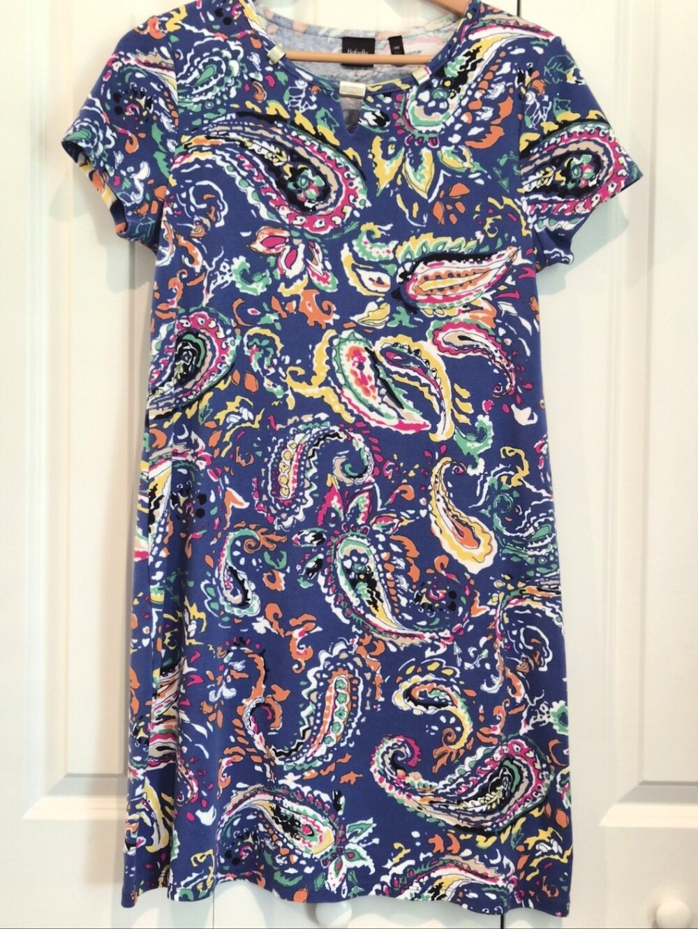 Rafaella PM Paisley Keyhole Short Sleeve Dress Vibrant Blue Multi Stretch